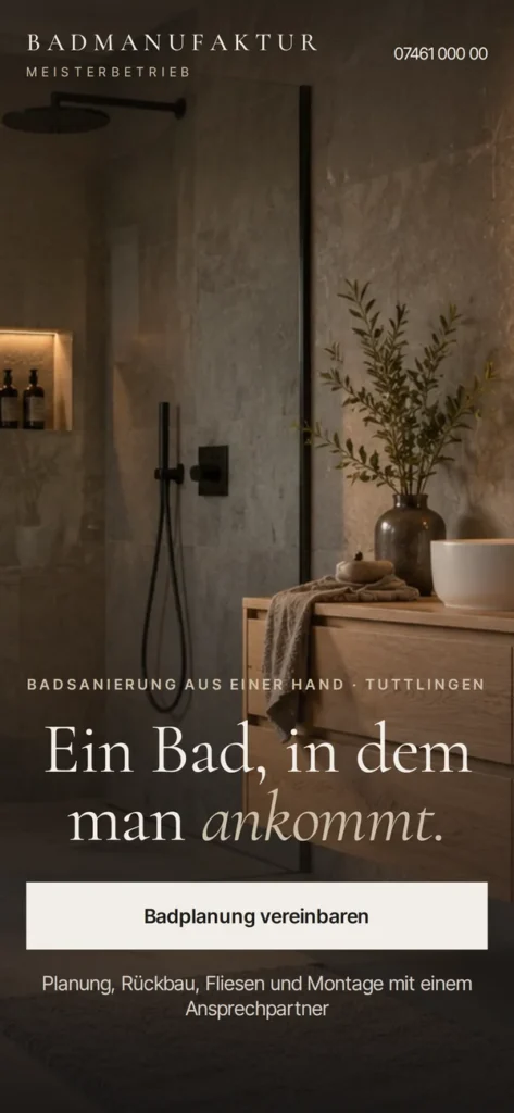 Designbeispiel Website Badsanierung auf dem Smartphone