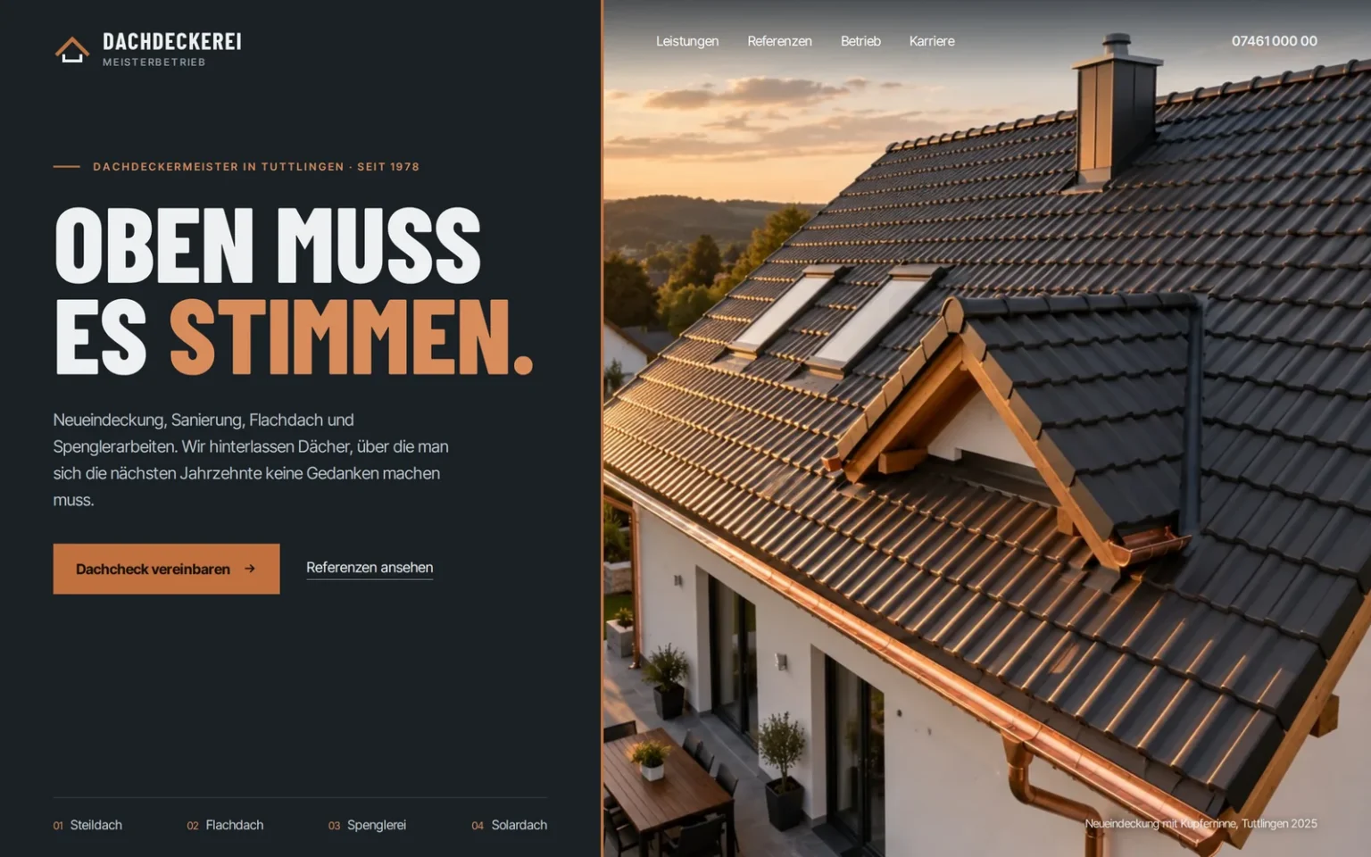 Designbeispiel Website Dachdeckerei