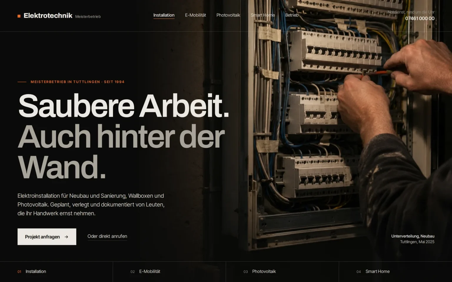 Designbeispiel Website Elektrotechnik