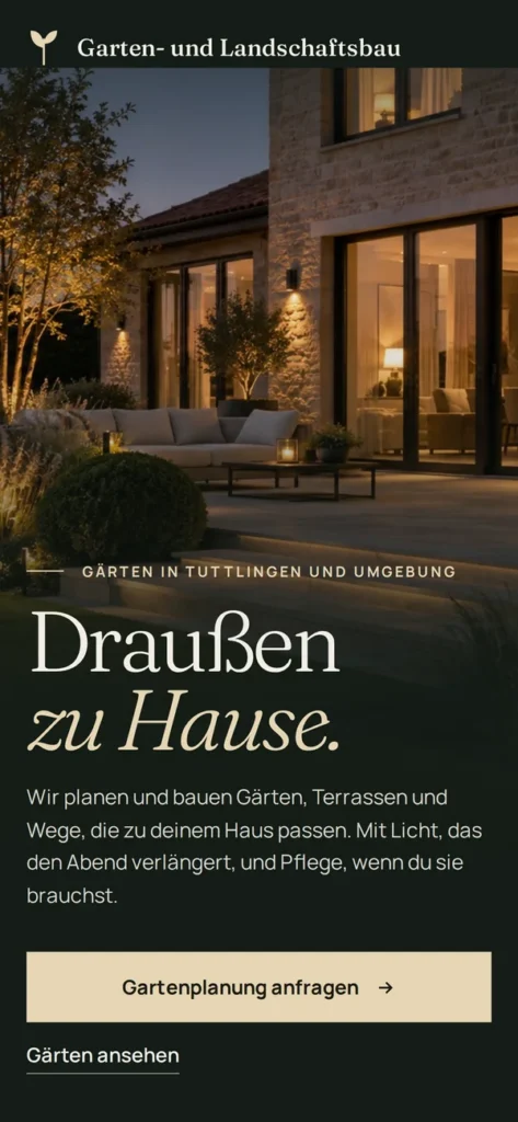 Designbeispiel Website Garten- und Landschaftsbau auf dem Smartphone
