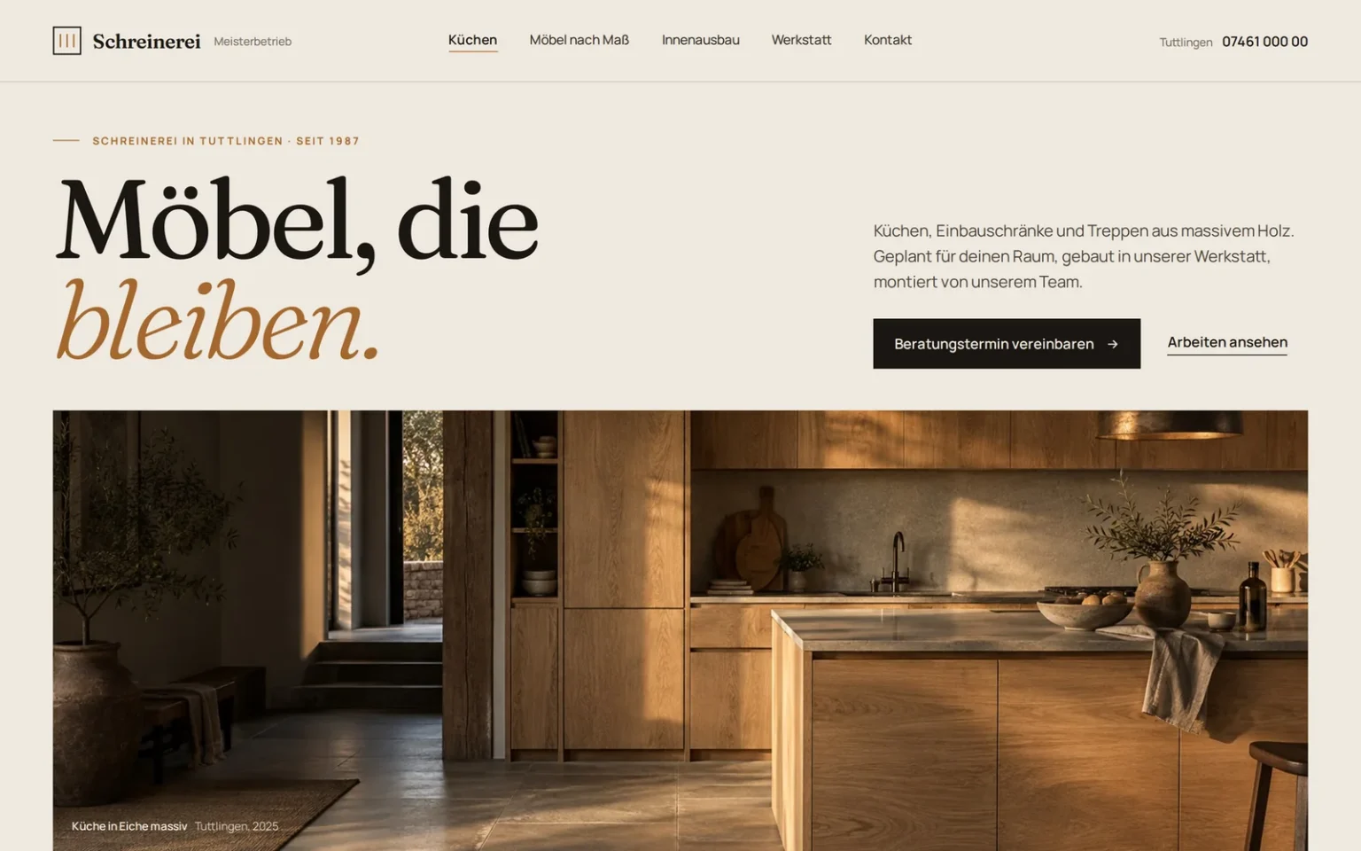 Designbeispiel Website Schreinerei