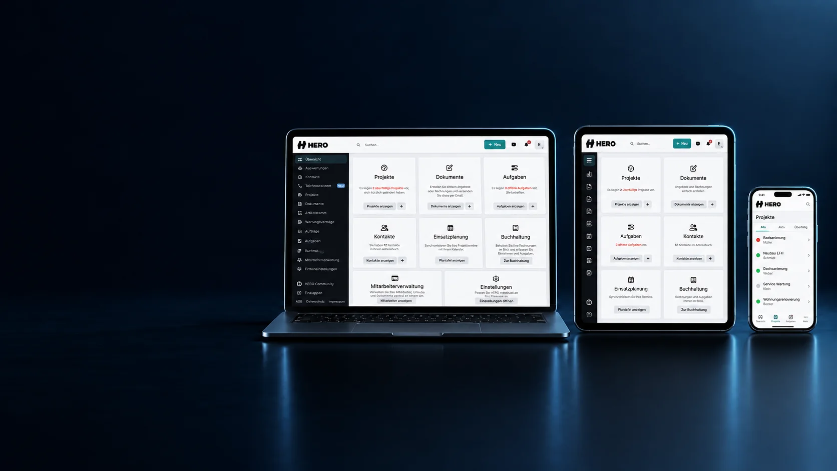 Die Handwerkersoftware auf Laptop, Tablet und Smartphone